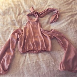 Cold shoulder long sleeve cropped mauve top